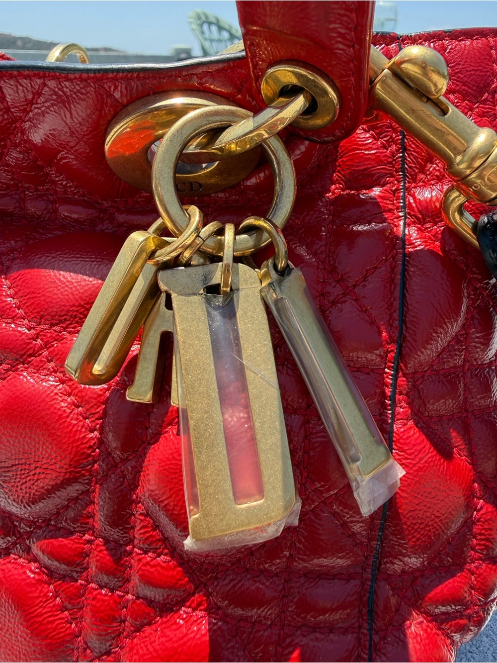 Dior Medium Lady Dior Red Patent Cannage + Bohemian Strap - Picture 5 of 13